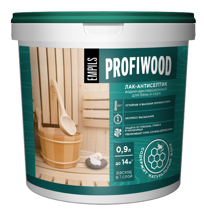 Лак-антисептик для бань и саун (с воском) 0.9 л